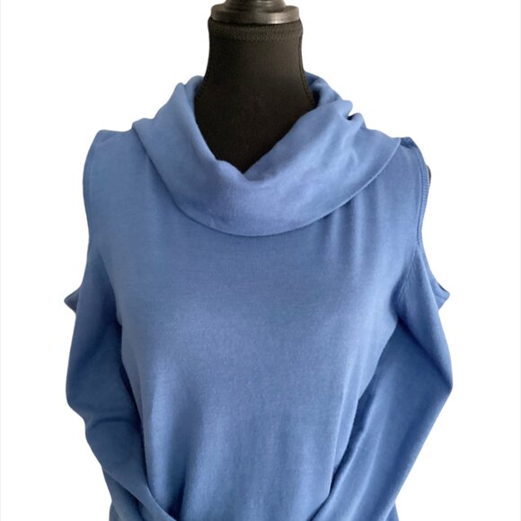 Buffalo David Bitton Women's Cold Shoulder Cowl Neck Top LG Blue 90s - Picture 2 of 7